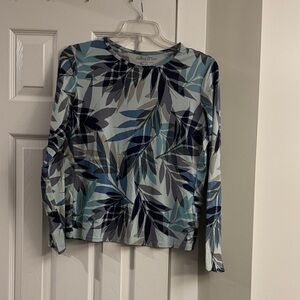 Hang Ten, UV Protection, Navy Teal and Light Blue Patterned Long Sleeve Tee